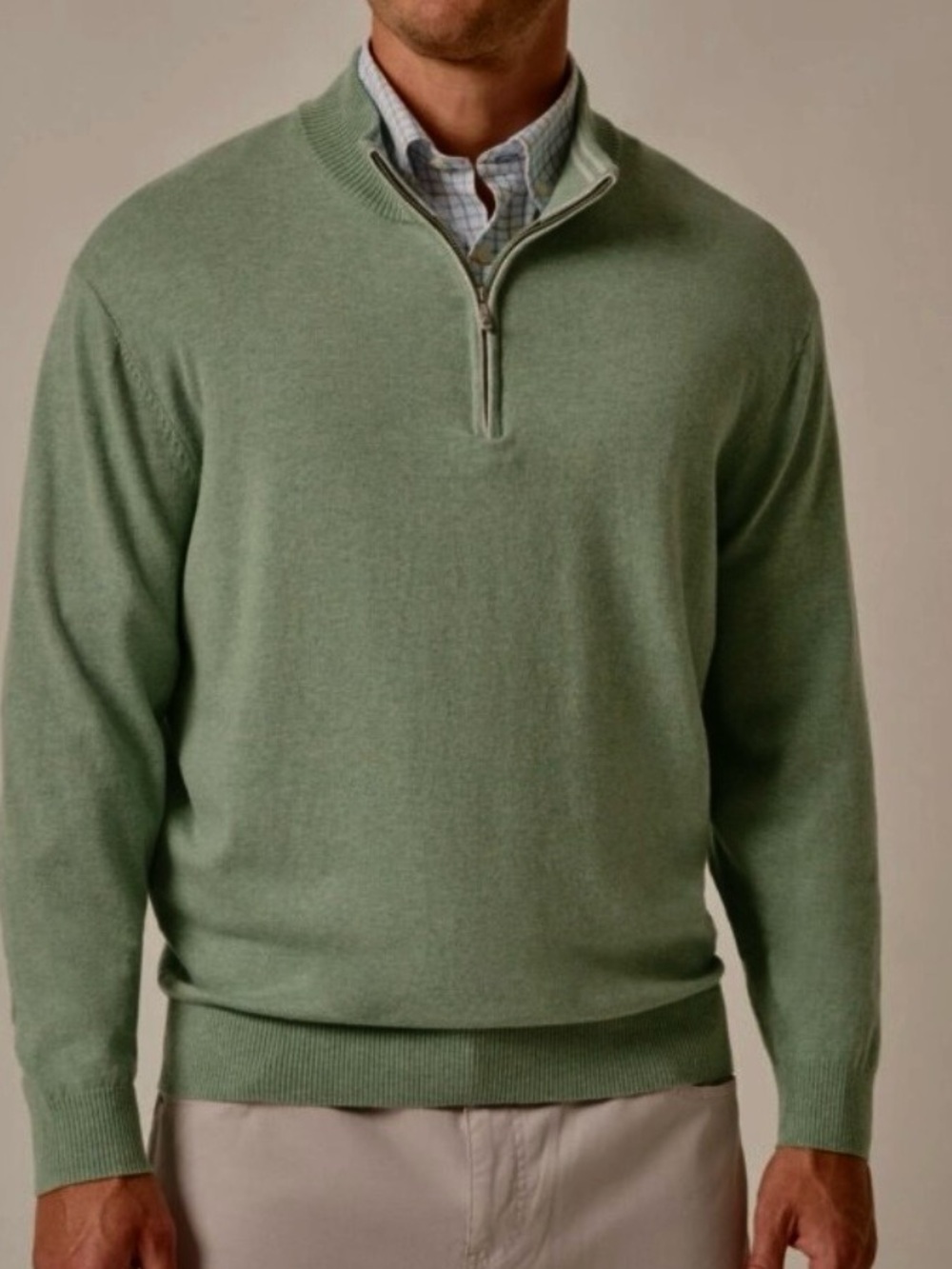 NEW⭐️Johnnie-O Desmond Plaited Cotton Blend Quarter-Zip Sweatersequoia green$178